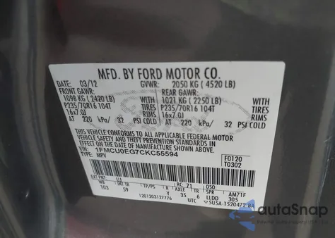 2012 Ford Escape Limited from USA, damaged, VIN 1FMCU0EG7CKC55594
